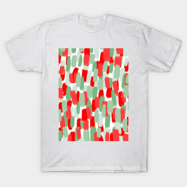 Red and Green, Paint Brush Strokes, Abstract T-Shirt by OneThreeSix